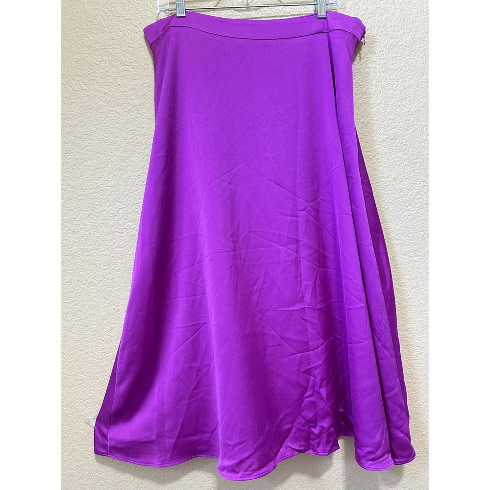 Ann Taylor 14 Satin A-Line Midi Skirt Purple Office Core Elegant Formal Skirt